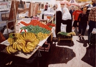 Ζωγραφική με τίτλο "Market & Streets 1" από Raanan Spiro, Αυθεντικά έργα τέχνης
