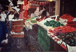 Ζωγραφική με τίτλο "Market & Streets 2" από Raanan Spiro, Αυθεντικά έργα τέχνης