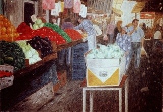 Painting titled "Market & Streets 3" by Raanan Spiro, Original Artwork