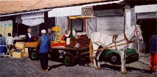 Painting titled "Market & Streets 14" by Raanan Spiro, Original Artwork