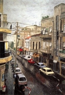 Painting titled "Market & Streets 17" by Raanan Spiro, Original Artwork