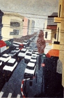 Painting titled "Market & Streets 19" by Raanan Spiro, Original Artwork