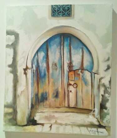 Peinture intitulée "La porte ancienne" par Rabaa Karaa, Œuvre d'art originale, Huile