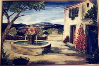 Peinture intitulée "La Fontaine blanche" par Mireille Bello, Œuvre d'art originale, Huile