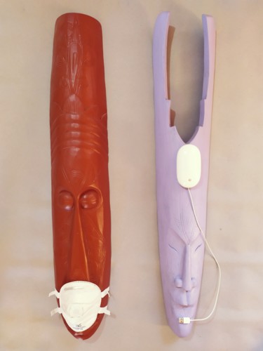 Sculpture titled "Two faces ToTem" by Rbio, Original Artwork, Wood