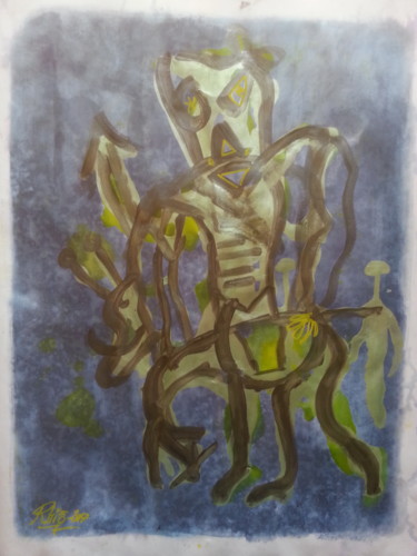 Painting titled "The green rider" by Rbio, Original Artwork, Acrylic