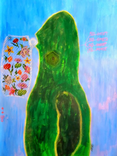 Painting titled "Le grillon vert" by Rbio, Original Artwork, Acrylic
