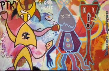 Painting titled "Global World Global…" by Rbio, Original Artwork, Acrylic Mounted on Wood Stretcher frame