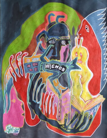 Schilderij getiteld "L’énigme des livres…" door Rbio, Origineel Kunstwerk, Acryl