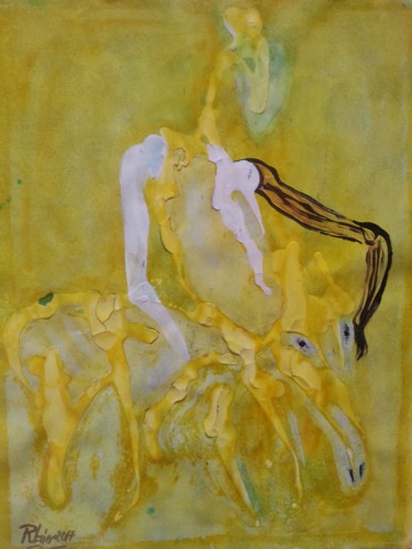 Painting titled "Cavalier jaune (Ton…" by Rbio, Original Artwork, Acrylic