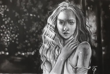 Рисунок под названием "jeune fille" - Elodie R, Подлинное произведение искусства, Древесный уголь