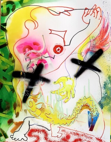 Peinture intitulée "Kiss of the sphinx" par Raca, Œuvre d'art originale, Acrylique
