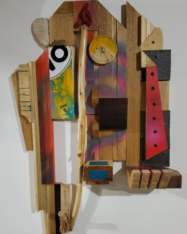 Sculpture titled "#121" by Raca, Original Artwork, Wood Mounted on Wood Panel