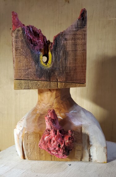 Sculptuur getiteld "Bust #2" door Raca, Origineel Kunstwerk, Hout