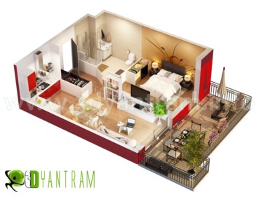 3D floor plan With Wall Cut Digitale Künste mit dem Titel "3D floor plan With…" von Rachana Desai, Original-Kunstwerk, Architektur