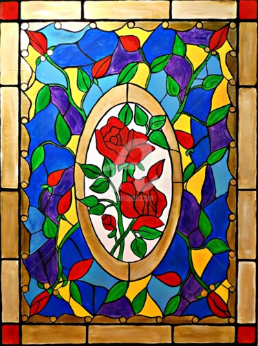 Painting titled "Stained glass roses" by Rachel Olynuk, Original Artwork, Acrylic