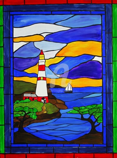 Painting titled "Nova Scotia Lightho…" by Rachel Olynuk, Original Artwork, Acrylic