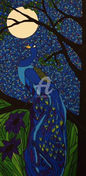 Painting titled "Peacock Blue" by Rachel Olynuk, Original Artwork, Acrylic