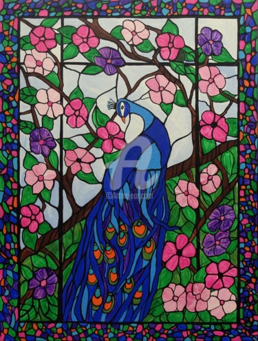 Malerei mit dem Titel "Pretty Peacock" von Rachel Olynuk, Original-Kunstwerk, Acryl