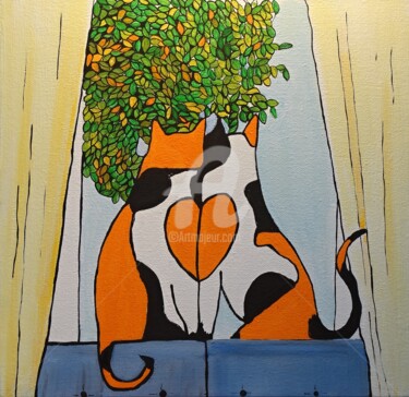 Painting titled "Little calico cats…" by Rachel Olynuk, Original Artwork, Acrylic