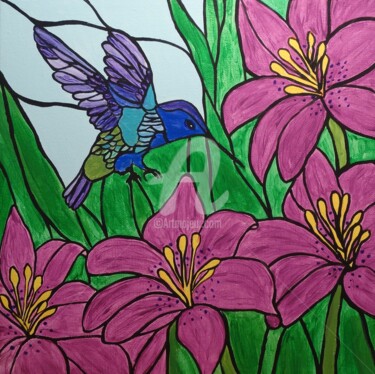 Painting titled "Hummingbird in the…" by Rachel Olynuk, Original Artwork, Acrylic