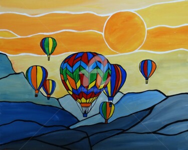 Painting titled "Hot Air Balloons" by Rachel Olynuk, Original Artwork, Acrylic