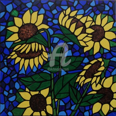 Painting titled "Sunflowers" by Rachel Olynuk, Original Artwork, Acrylic