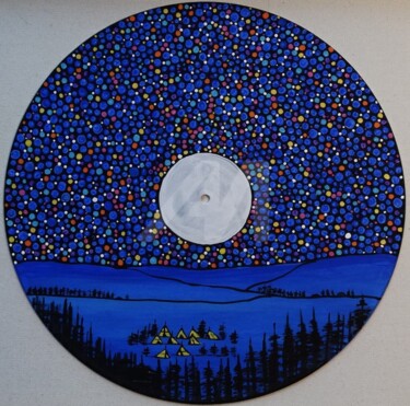 Little village painted on vinyl record Peinture intitulée "Little village pain…" par Rachel Olynuk, Œuvre d'art originale, Acrylique