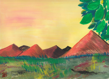 Schilderij getiteld "Fantasy Mountain La…" door Rachel Jackson, Origineel Kunstwerk, Acryl