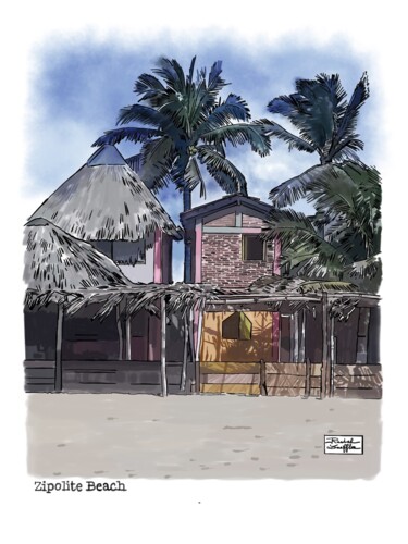 Peinture intitulée "Zipolite Beach" par Rachel Loeffler, Œuvre d'art originale, Aquarelle