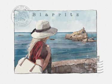 Peinture intitulée "Aquarelle Biarritz…" par Rachel Loeffler, Œuvre d'art originale, Aquarelle