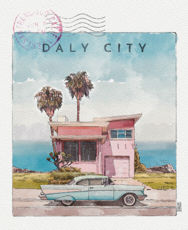 Peinture intitulée "Aquarelle Daly City…" par Rachel Loeffler, Œuvre d'art originale, Aquarelle