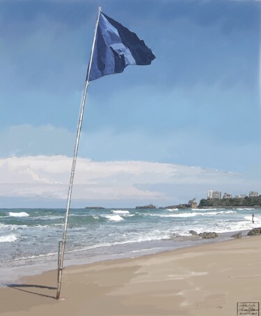 Painting titled "Drapeau bleu à Marb…" by Rachel Loeffler, Original Artwork, Gouache