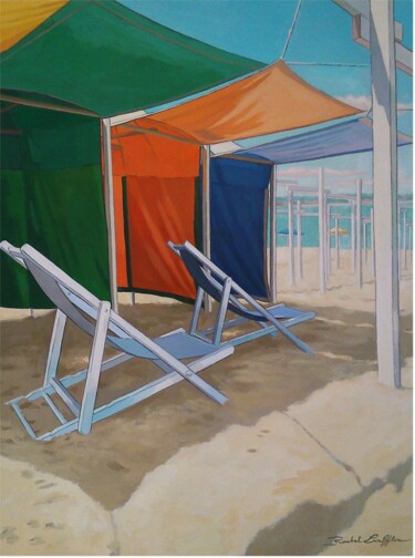 Peinture intitulée "Les tentes de la pl…" par Rachel Loeffler, Œuvre d'art originale, Gouache