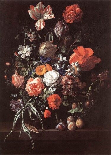 Painting titled "Nature morte avec b…" by Rachel Ruysch, Original Artwork, Oil