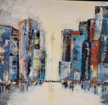 Blue Manhattan Painting titled "Blue Manhattan" by Rachel Saturnin Eparvier, Original Art, Acrylic