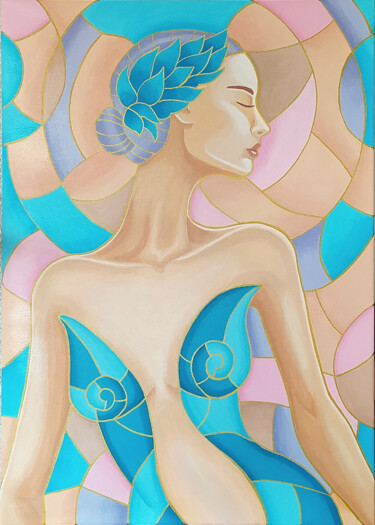 Картина под названием "Nymph" - Rachelle.Ete, Подлинное произведение искусства, Акрил Установлен на Деревянная рама для носи…