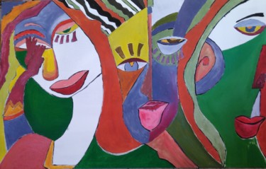 Painting titled "La polygamie" by Rachid Kandri, Original Artwork, Acrylic