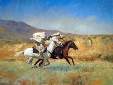 Peinture intitulée "cavaliers arabes" par Rachid Talbi, Œuvre d'art originale