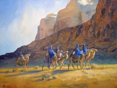 Peinture intitulée "caravane  touareghes" par Rachid Talbi, Œuvre d'art originale