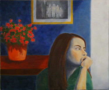 Peinture intitulée "pensive.jpg" par Rachida Bey, Œuvre d'art originale, Huile