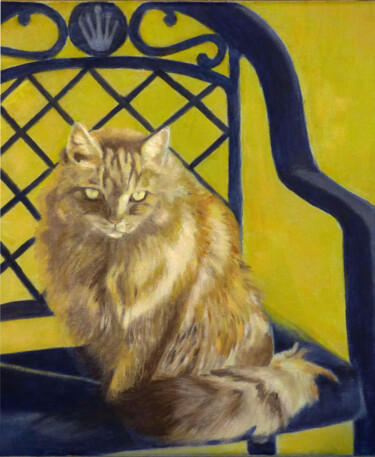 Painting titled "Sa majesté Chat" by Rachida Bey, Original Artwork, Oil