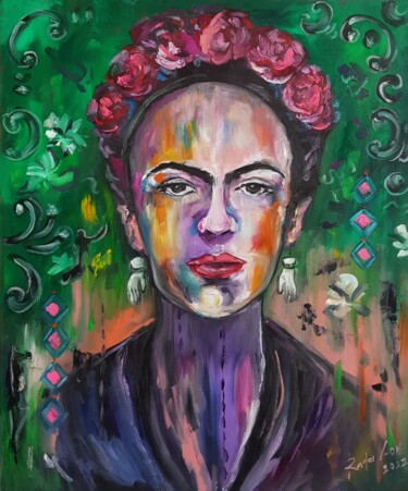 Картина под названием "Frida Kahlo Paintin…" - Rada Gor, Подлинное произведение искусства, Масло