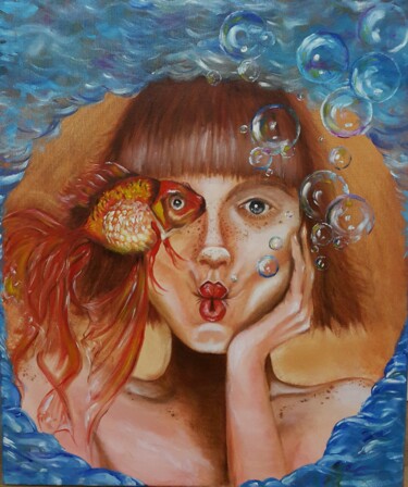 Painting titled ""The girl with the…" by Rada Gor, Original Artwork, Oil