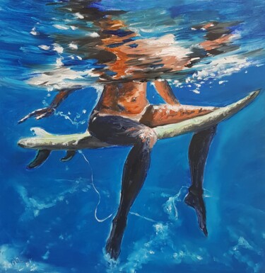 Painting titled "Girl surfer in the…" by Rada Gor, Original Artwork, Oil