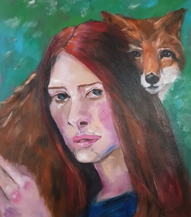 Painting titled "The fox girl Lady a…" by Rada Gor, Original Artwork, Oil