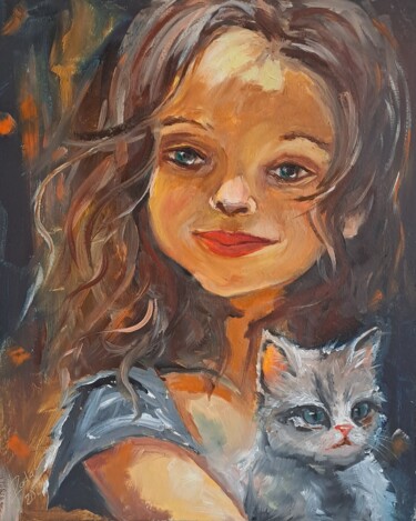 Schilderij getiteld "Little Girl Oil Pai…" door Rada Gor, Origineel Kunstwerk, Olie