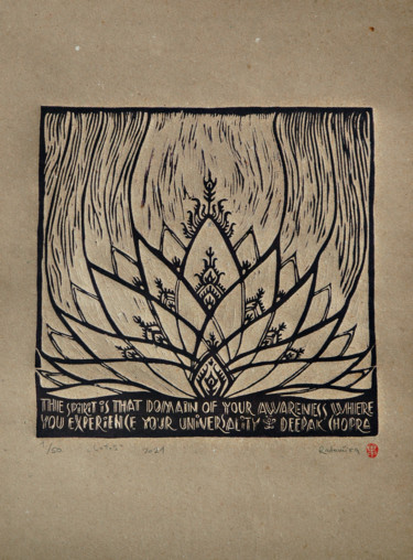 Lotus Gravures & estampes intitulée "Lotus" par Radamira Radey, Œuvre d'art originale, Linogravures