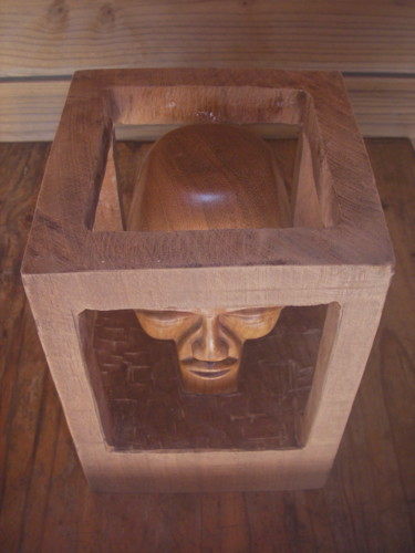 Sculpture intitulée "Tête dans le cube" par Radar, Œuvre d'art originale