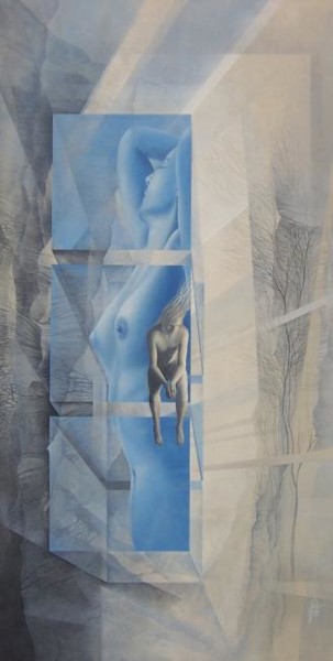 Malarstwo zatytułowany „NEL DAM – IN BLUE” autorstwa Radek Inny, Oryginalna praca, Olej